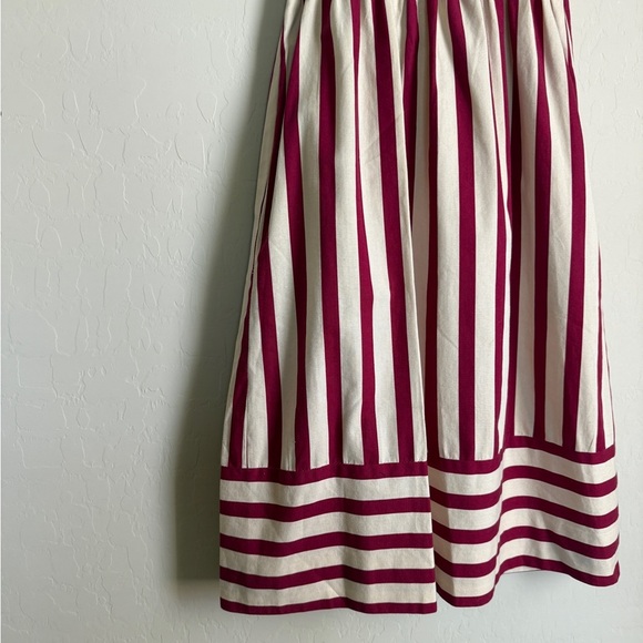 Vintage David Warren Midi Dress Fit N Flare A Line Red Striped Tomato Girl XS - Picture 2 of 14
